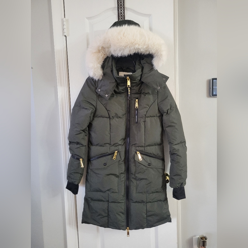 NWT Rebecca Minkoff Faux Fur Trim Hooded Taslon Puffer Jacket Small Parka Coat